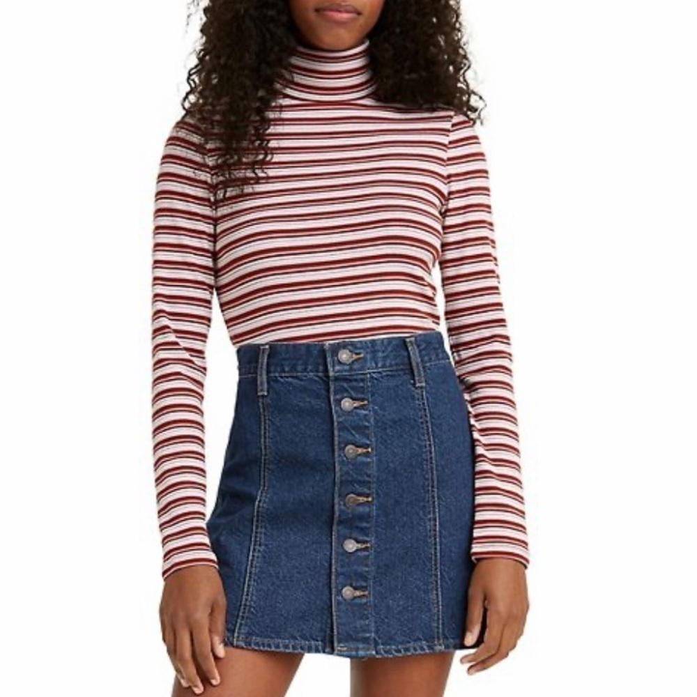 NWT Levi’s Ellie Fine Ribbed Striped Turtleneck Top Pink/White